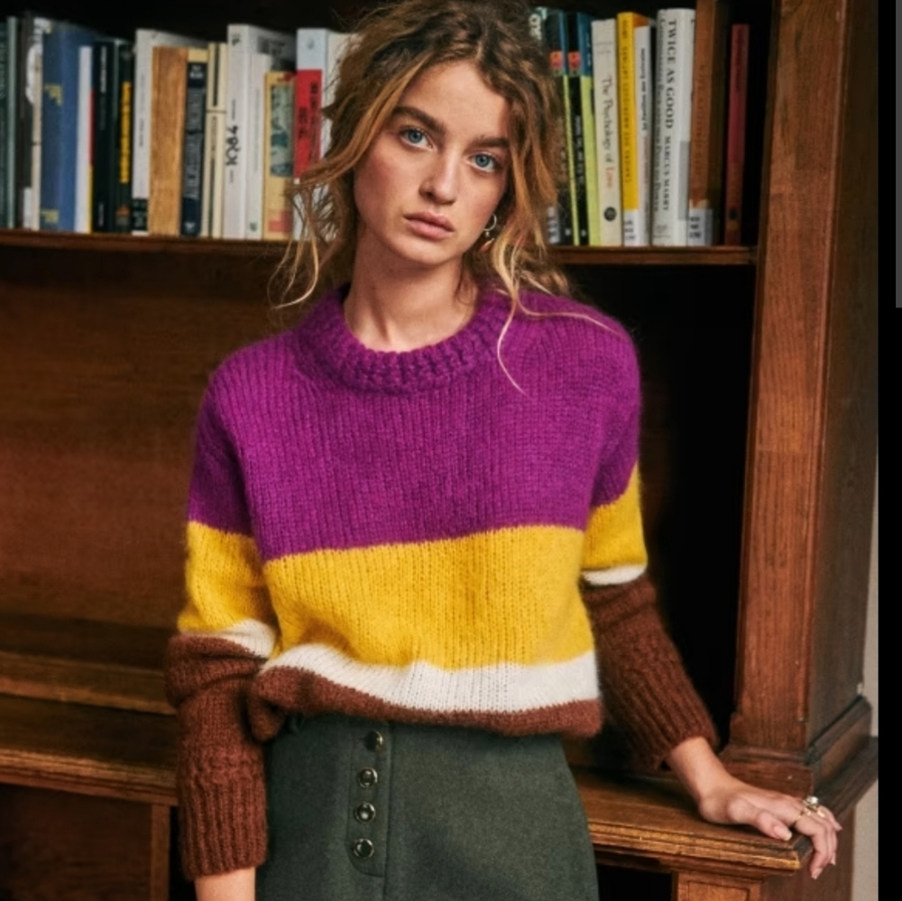 Sezane Purple, Yellow, and Brown Striped Sweater